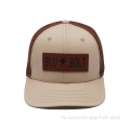 6 Paneel Trucker Cap met bruine lederen patch